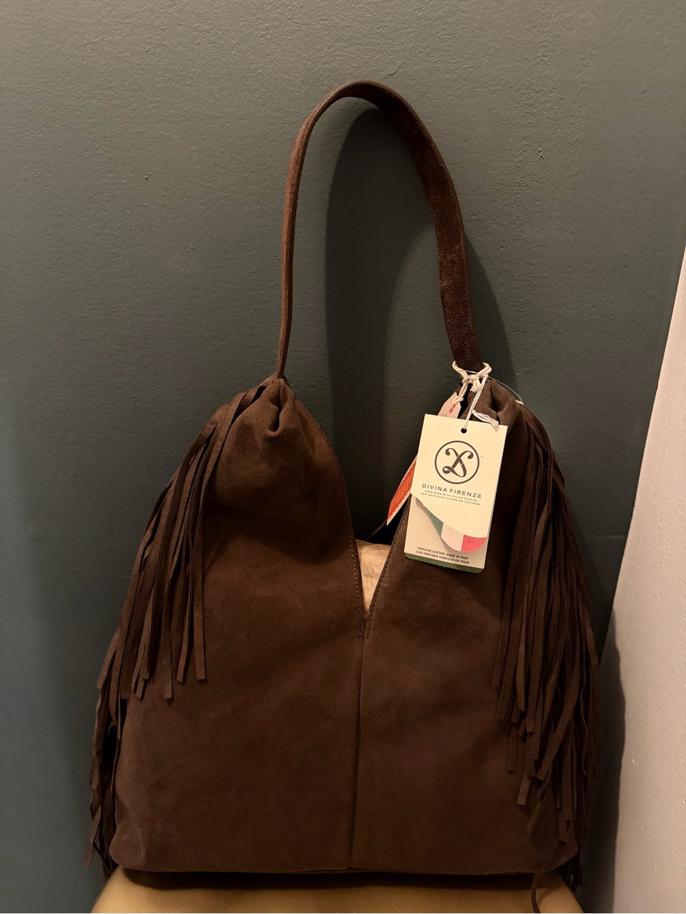 Brown Suede Fringe Shoulder Bag